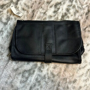 NWT Black Faux Leather Travel Toiletry Bag